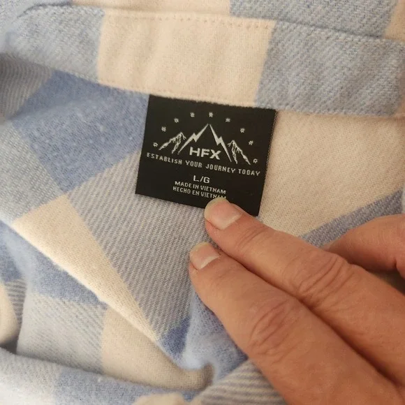 HFX Women's L Plaid Flannel Shirt Jacket Blue White Button Front Long‎ Sleeve - Picture 2 of 9